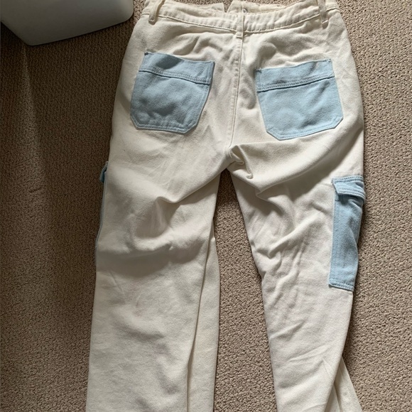 Women’s White and Blue Cargo Jeans Pants - Picture 2 of 5